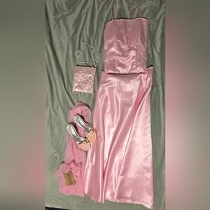 Elegant Pink Satin Prom Dress